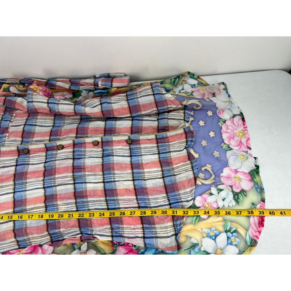 Aratta Silent Journey XL Plaid Floral Mixed Media Shirt Dress Velvet Collar - Picture 7 of 13